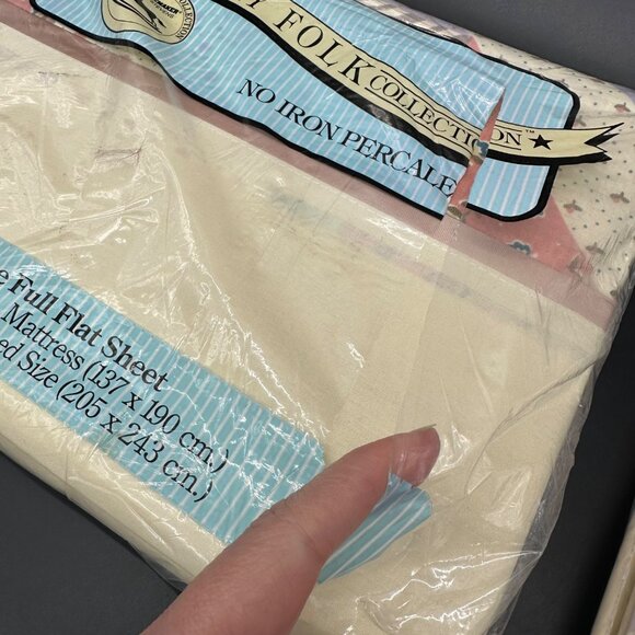 Vintage Full Flat Sheet 2 Pillowcases Set JP Stevens Country Folk 1980s Cottage - Picture 8 of 10